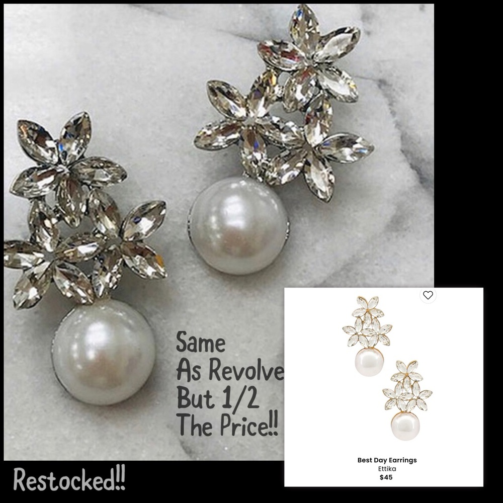 Flower Trio & Pearl Drop Earring-Silver- Boutique-NWT